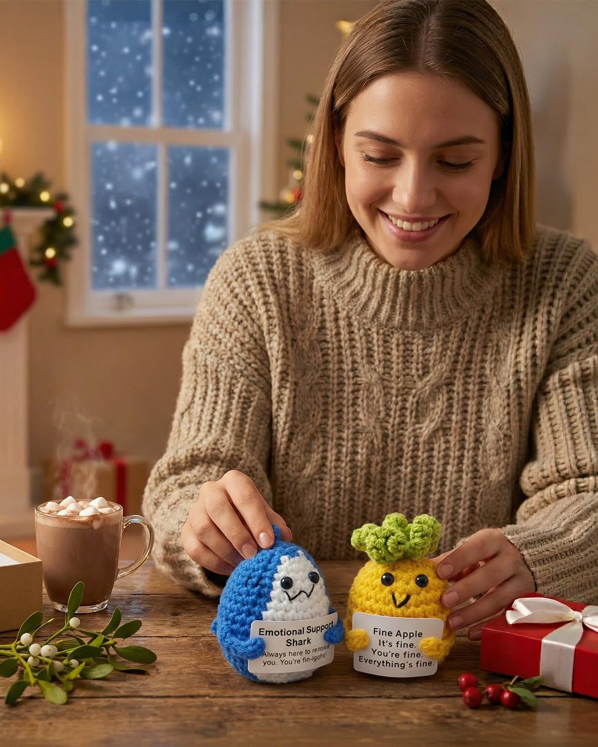 OAOAPLOS Positive Crochet Animals 4 Pcs Set: Handmade Emotional Support Crochet, Whimsical Crochet with Adorable Positive Potato - Meaningful Gift or Home Decor & Gift for her