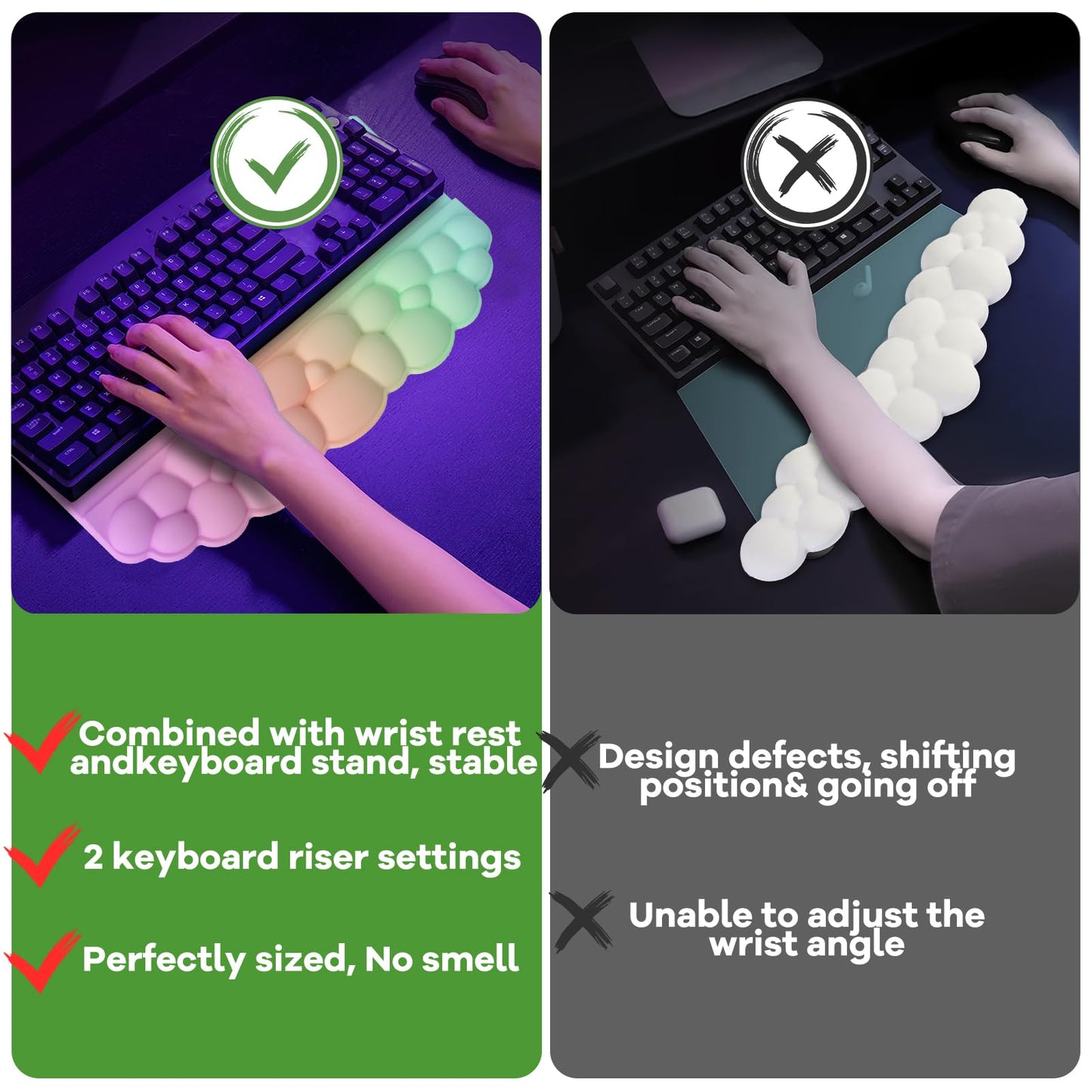 Ergonomic Wrist Rest for Keyboard, Soft Memory Foam Cloud Keyboard Stand Pad with Wrist Rest Set with Non-Slip Silicone Base, Easy Typing, Pain Relief, Comfort for Computer Laptop Mac - Rainbow