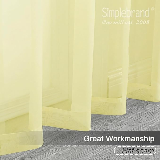 Simplebrand Light Yellow Sheer Curtains 96 Inches Long, Light Filtering Rod Pocket Solid Color Window Sheer Curtain Panels, Elegant Curtains & Drapes for Living Room, Bedroom 2 Panels 42" W x 96" L