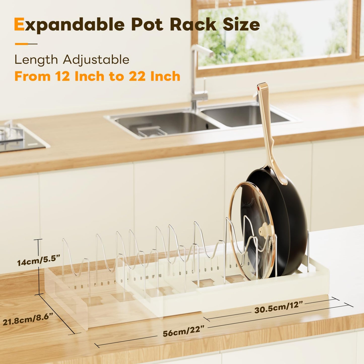 Dayacoco Pots and Pans Organizer Under Cabinet with 10 Adjustable Compartments - Pot Lid Holder, Expandable Pan Organizer for Cabinet, Pot Rack for Kitchen Cabinet, Frying Rack, Lid, Cookware,1 Pcs