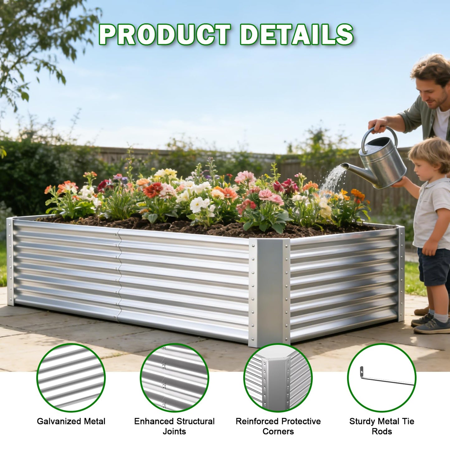 Tegarbed Tall Galvanized Raised Garden Bed Kit Outdoor Patio,6x3x2ft Large Rectangular Metal Planter Boxes,Deep Root Box Planter for Gardening, Vegetables, Flowers, Herbs, 1 Pack, Silver