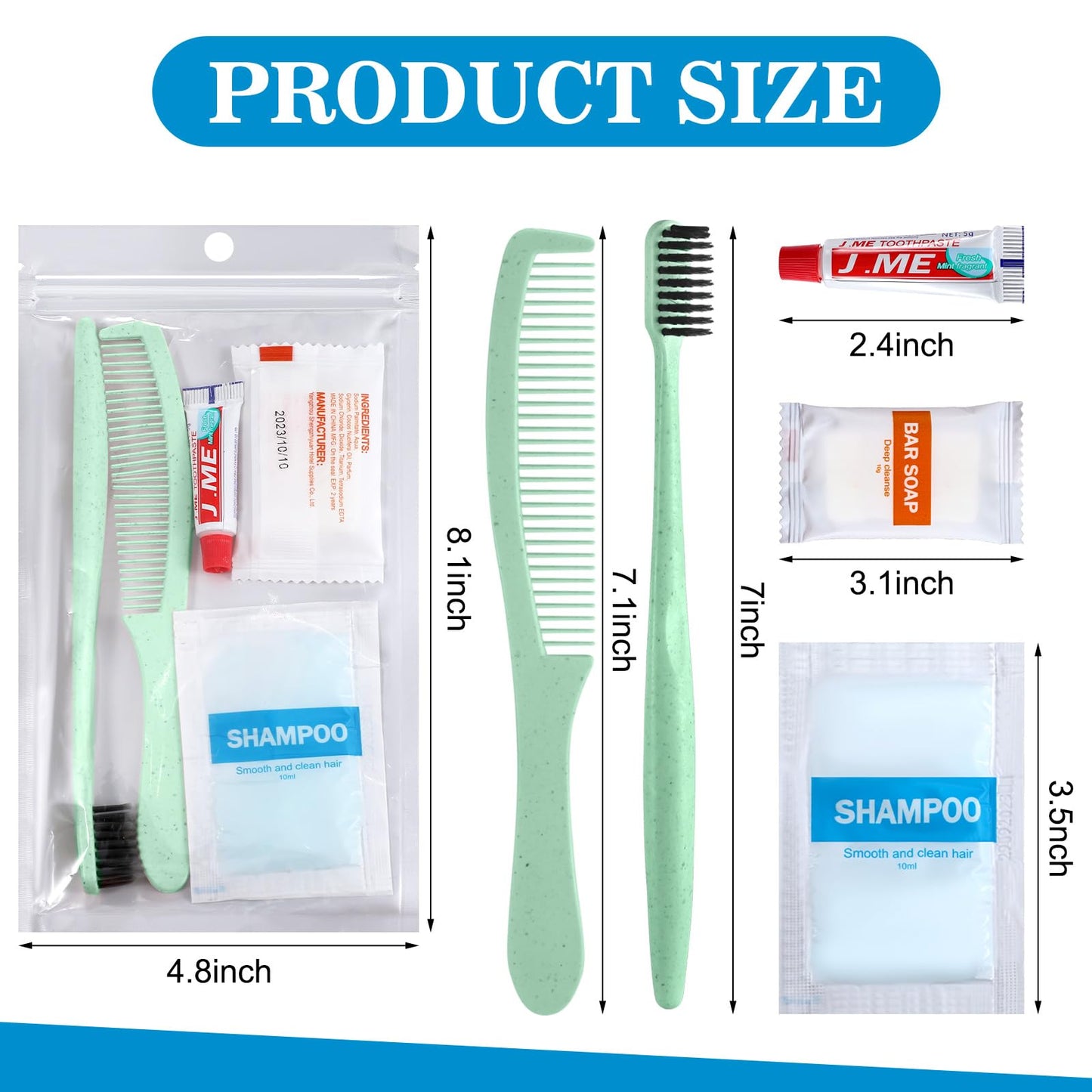 Hushee 48 Sets Personal Hygiene Kit Basic Toiletry Kit Homeless Care Package for Men Women Travel Charity Business Include Shampoo Toothbrush Toothpaste Comb and Bath(Light Green)