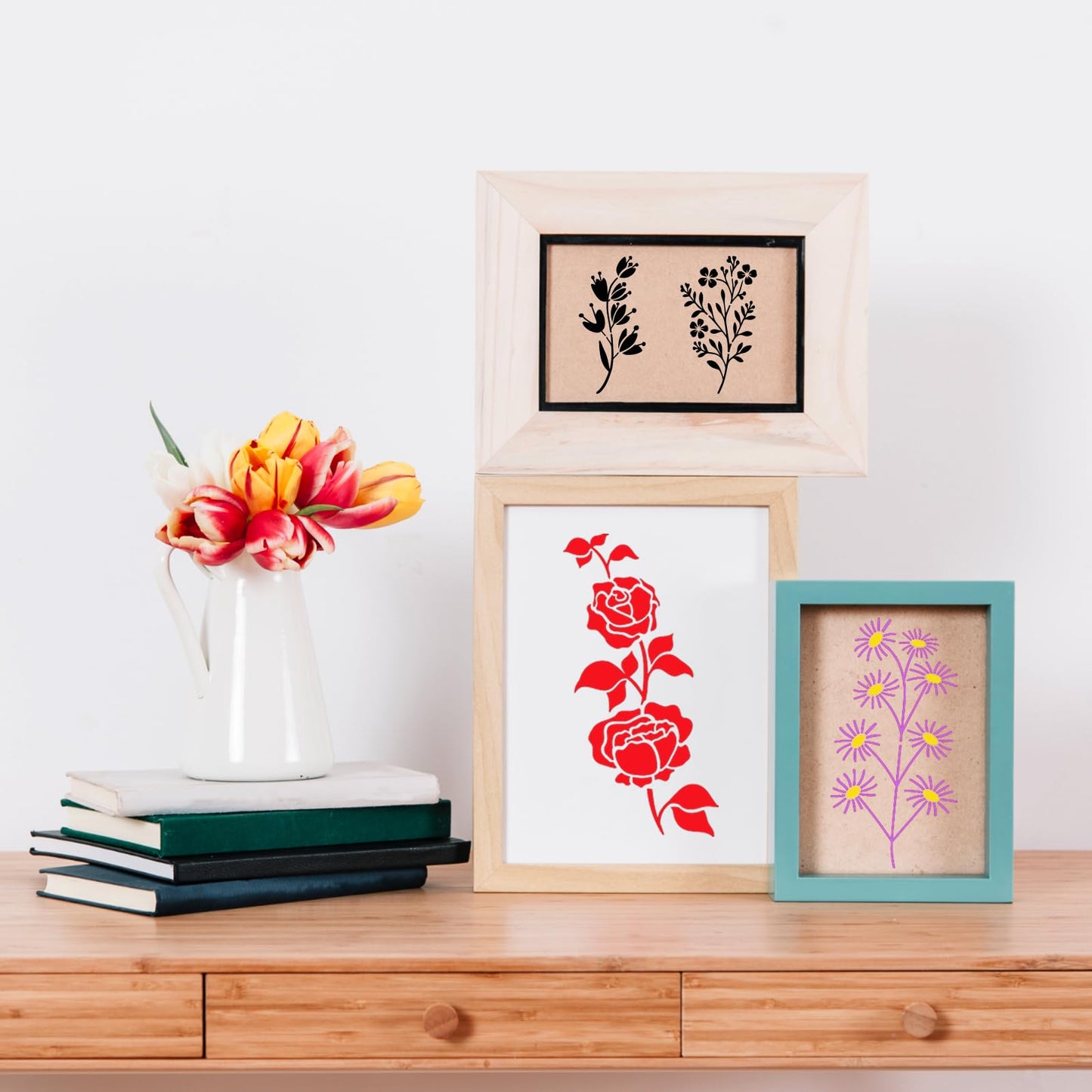 DZXCYZ 32 Pcs Wildflower Stencils for Painting on Wood, Reusable Flower Leaf Stencils Plastic DIY Craft Drawing Templates Set for Wall Paper Canvas Home Decor