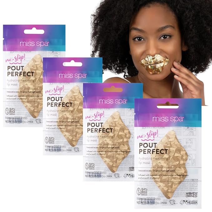 MISS SPA Lip Mask, Hydrating & Soothing Lip Mask, Gold Hydrogel Lip Patch, Moisturizing Anti-Aging Anti Wrinkle, Stay in Place, Skin Care Lip Mask 4 Pack
