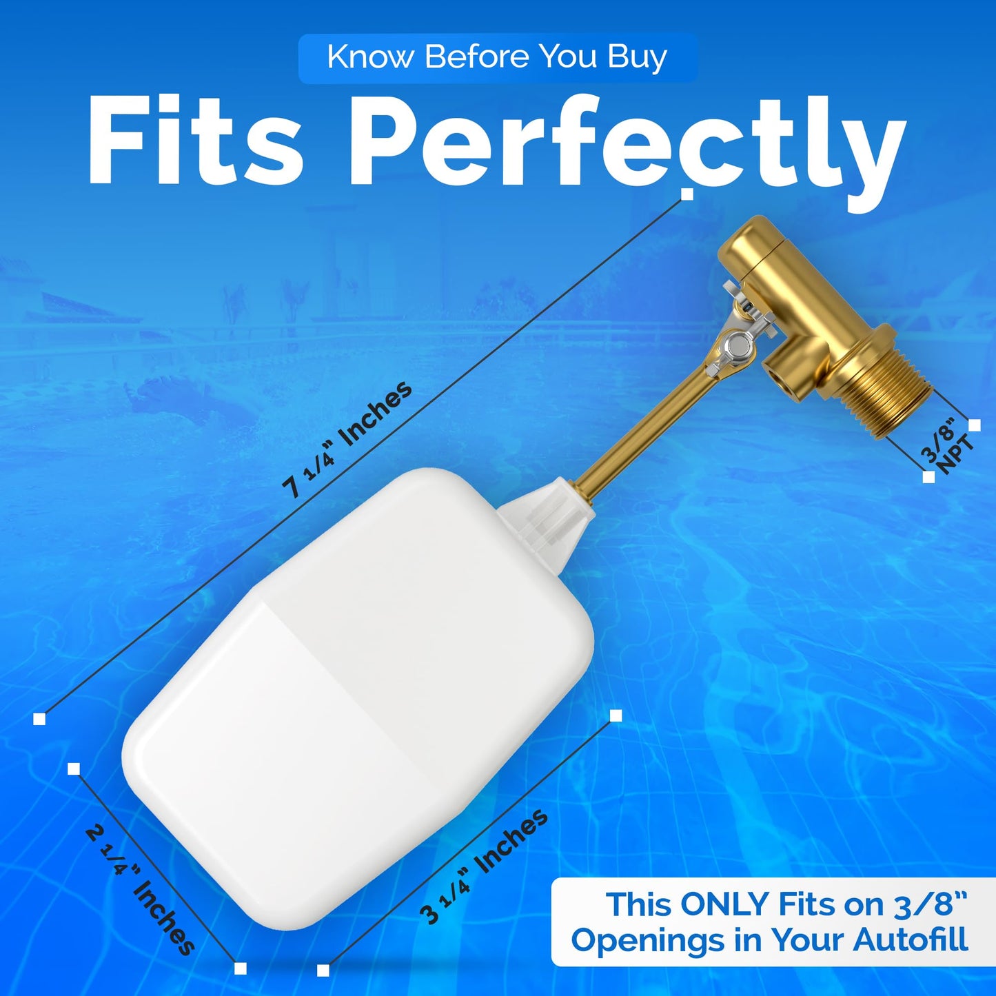 3/8" Water Float Valve – Heavy-Duty 125 PSI Water Level Controller - Easy Wingnut Adjustment Float Valve – Adjustable Flow (2.25 GPM) for In-Ground Pools & Auto-Fill Systems