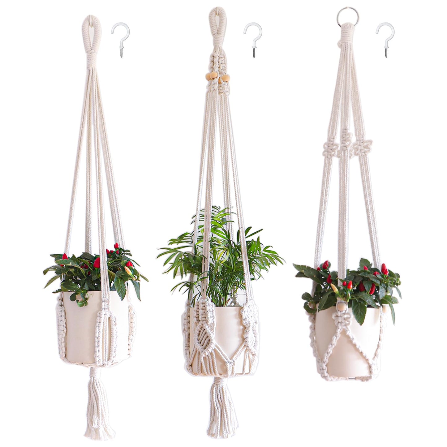 TENEWEE 3 Pack Macrame Plant Hangers Handmade Woven Boho Hanging Planters for Indoor Plants Window Balcony Home Decor