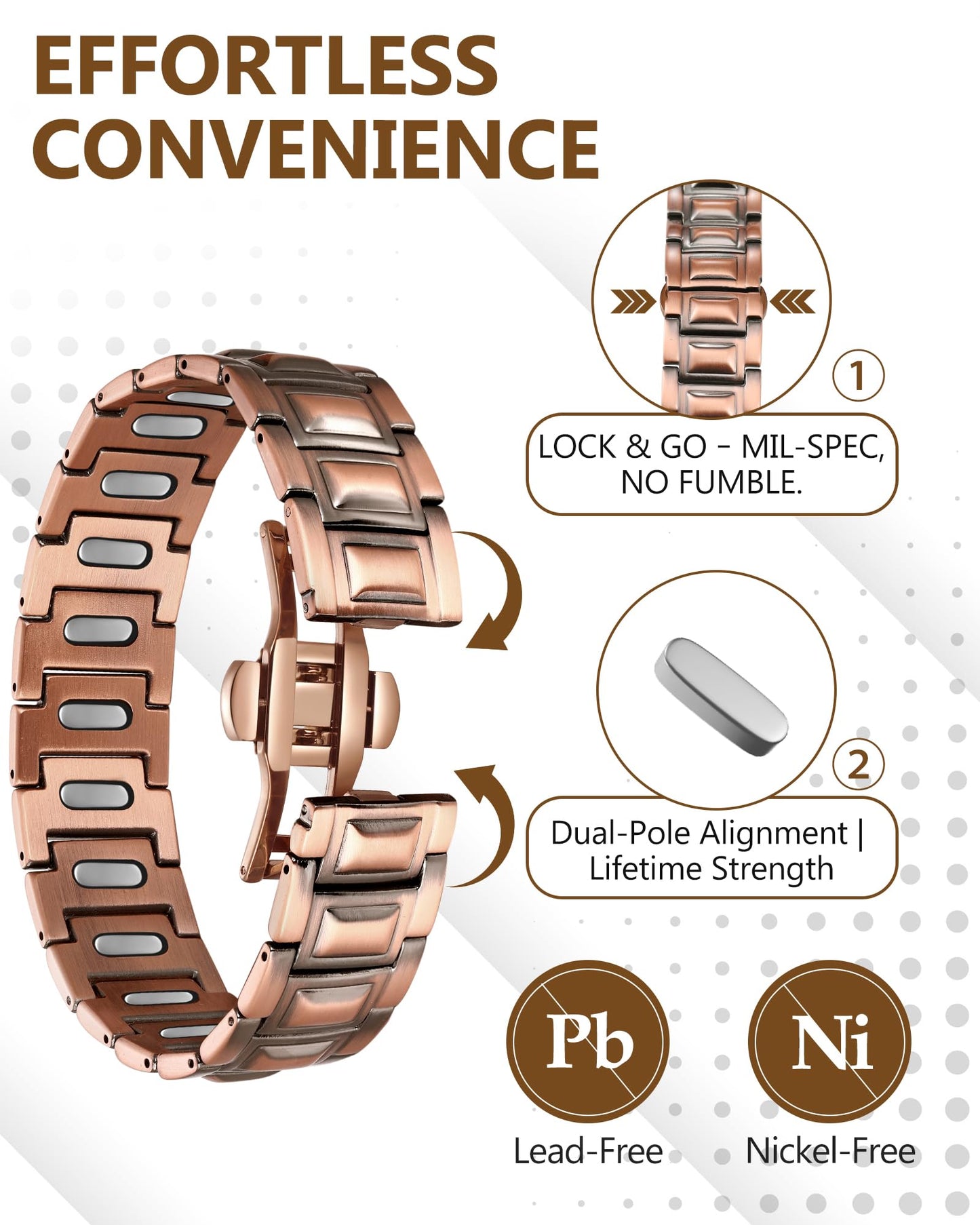 Feraco Copper Magnetic Therapy Bracelets for Men with 5X Strength 5000 Gauss Magnets,99.99% Cooper Bracelet