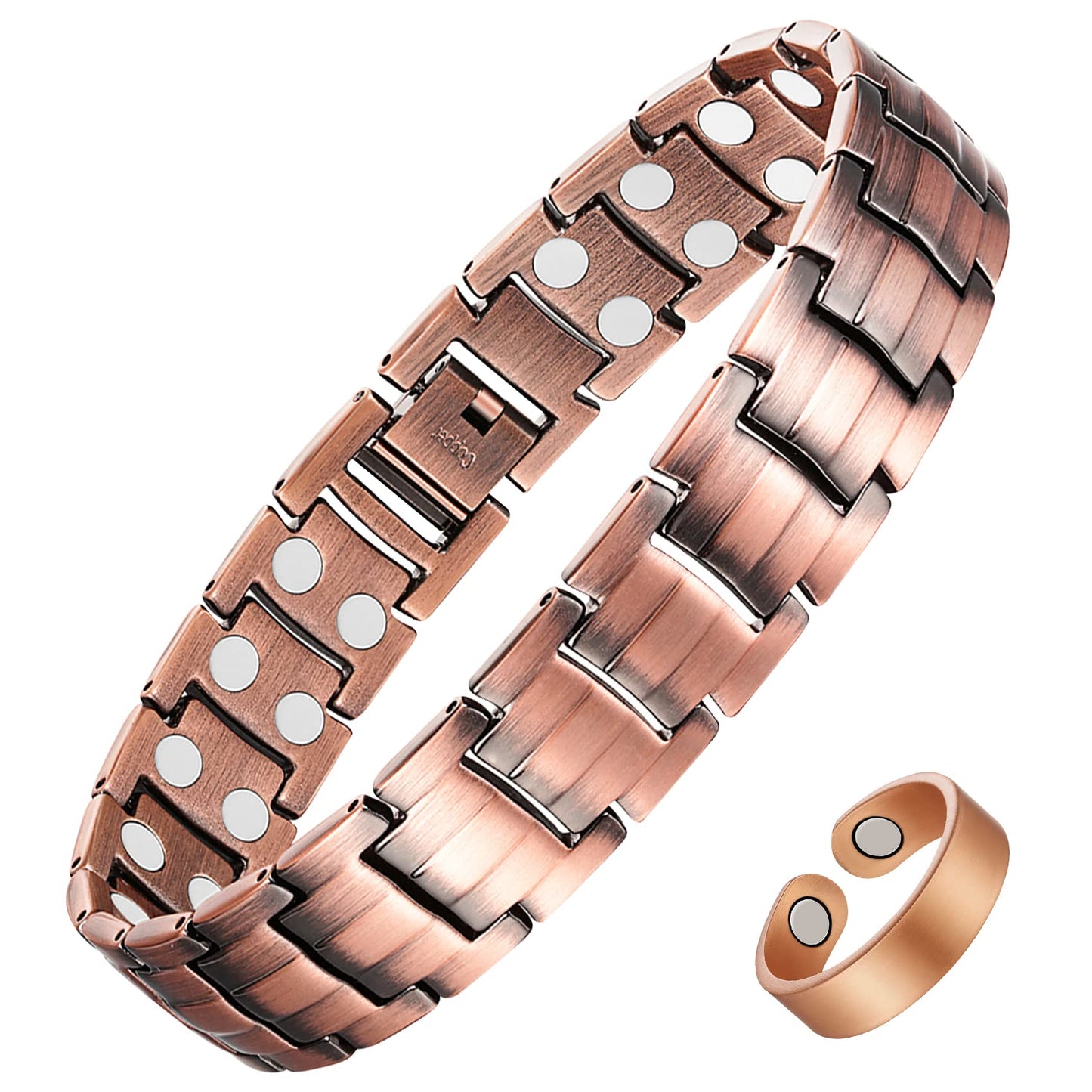 Feraco Men's Copper Magnetic Bracelet and Ring Elegant 99.99% Solid Copper Bracelets with Double-Row Strong Magnets, Magnetic Field Therapy Jewelry