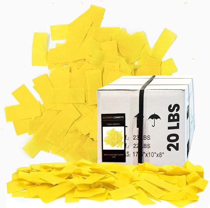 Ultimate Confetti, Yellow Biodegradable Confetti - Rectangular Fluttering Tissue Paper Confetti for Cannon and Launcher use – Best for Gender Reveal, Parties, Concerts and Weddings - 20 lb, 320 oz