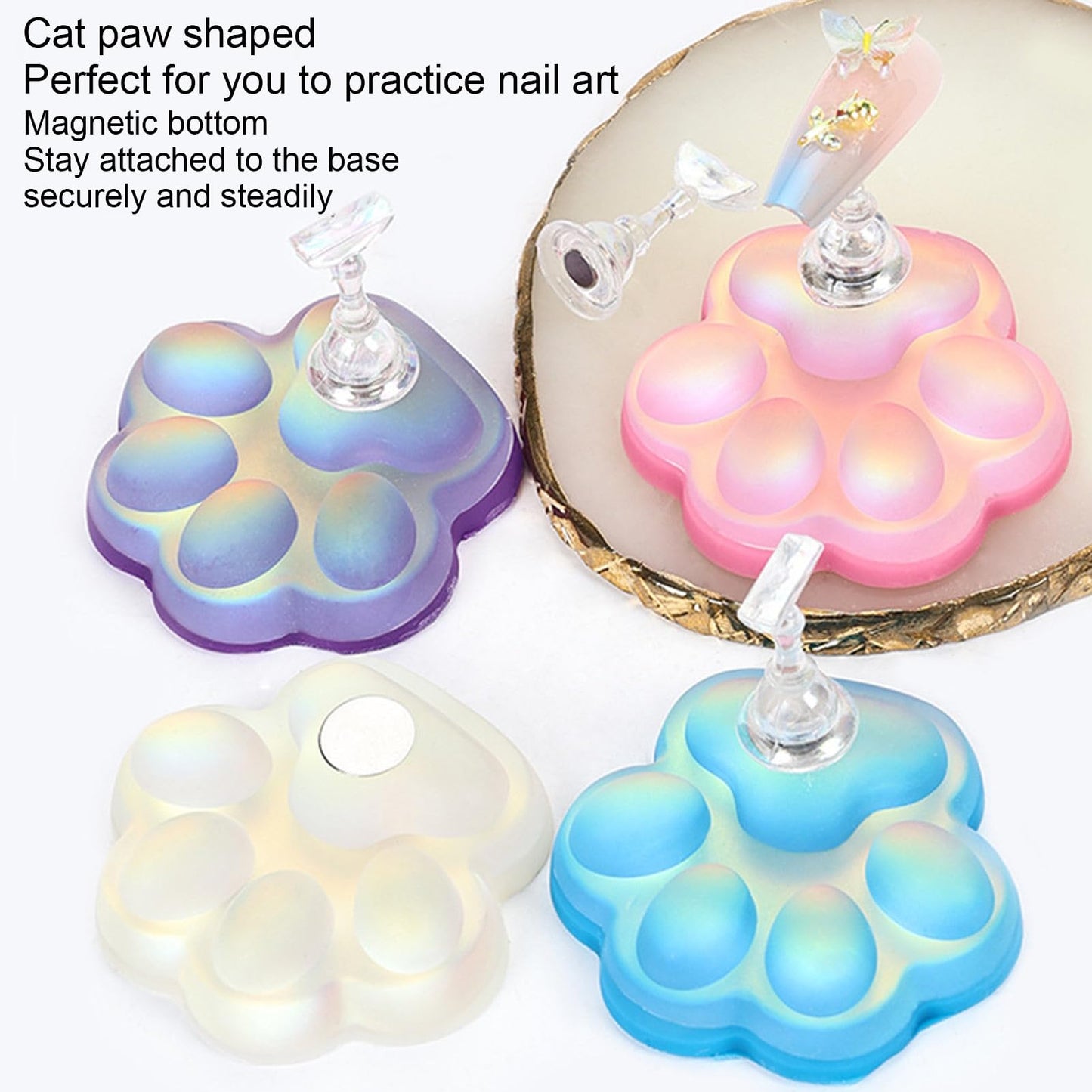 Saluaqui 4pcs Nail Stand for Press Ons, Cat Claw Magnetic Acrylic Nail Art Display Stand Practice Holder, Training Fingernail Display Stands, Salon DIY Manicure Tools, Wholesale Business