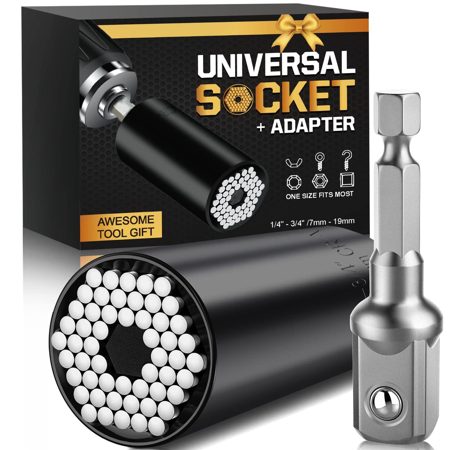 Stocking Stuffers for Adults Men, Super Universal Socket Tools Gifts Socket Set with Power Drill Adapter(7-19 Mm) Christmas Gifts for Men Dad Handyman Husband Him, Cool Gadgets