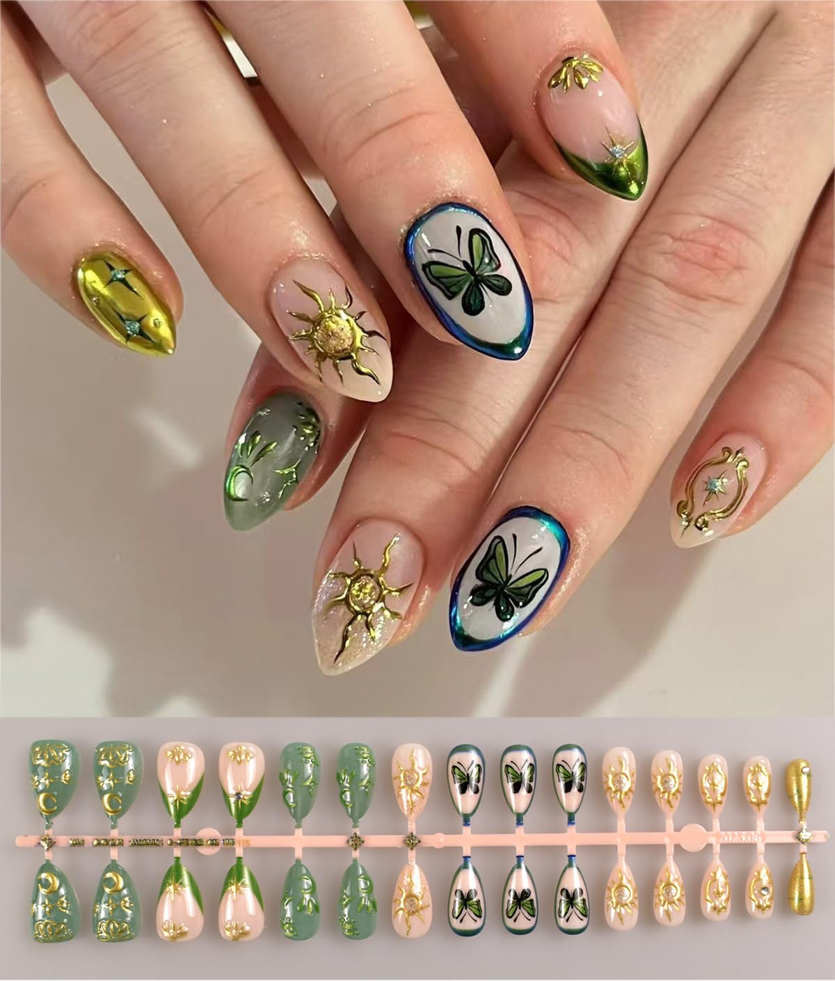 4 Packs Flower Press on Nails 114 Pcs Short Almond Spring Fake Nails with Designs Medium Almond Colorful 3D False Nails Flower Butterfly Spring Summer for Women