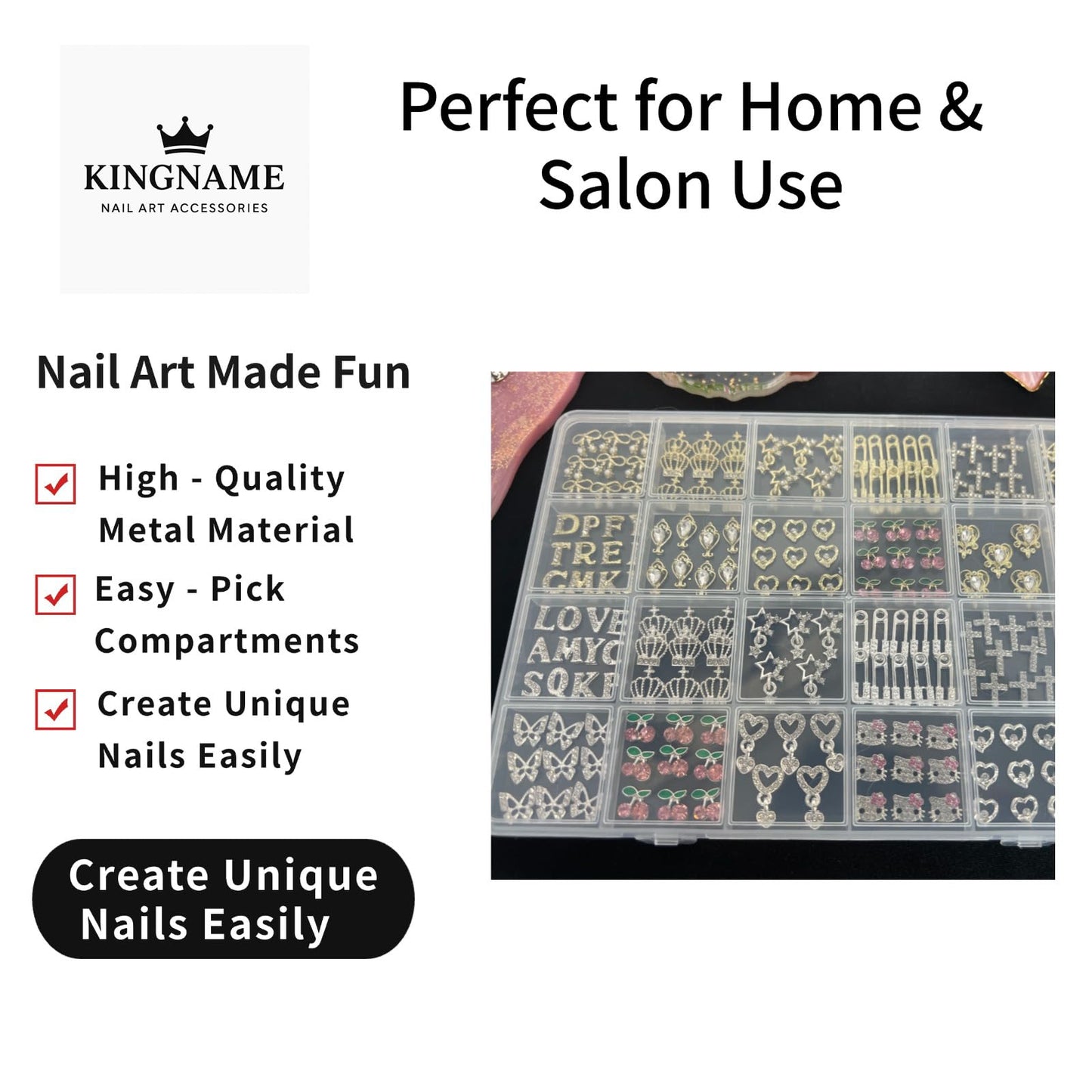 KINGNAME 252 PCS Silver & Gold Nail Charms Set with Letters, Hearts & Rhinestones – Y2K Bling Nail Art Decorations for DIY Manicure