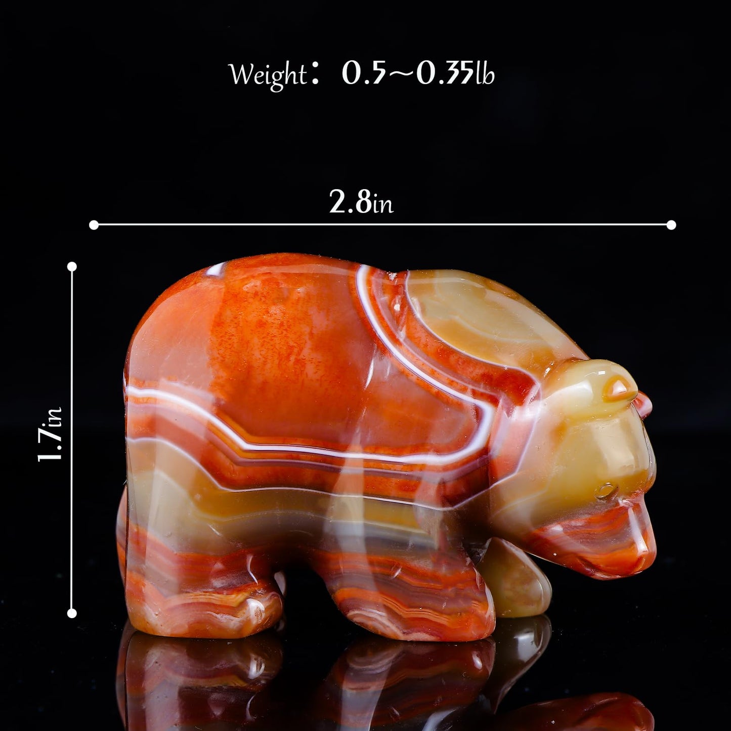 Hxswkk 3" Red Banded Carnelian Crystal Bear Figurine Gifts for Hand Carved, Gemstone for Office Bear Statues Home Decor