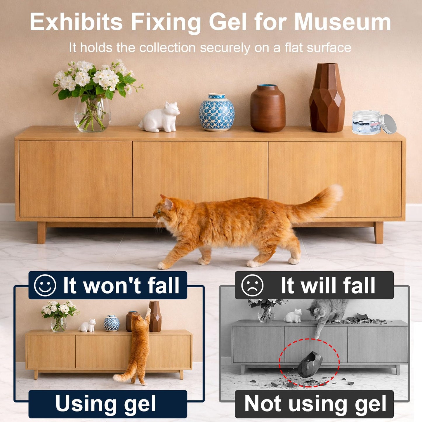 WAN2TLK 180g Exhibits Fixing Gel for Museum - Clear, Removable & Reusable Putty Wax for Securing Antiques, Glass, and Breakable Collectibles from Falling (Non-Toxic)