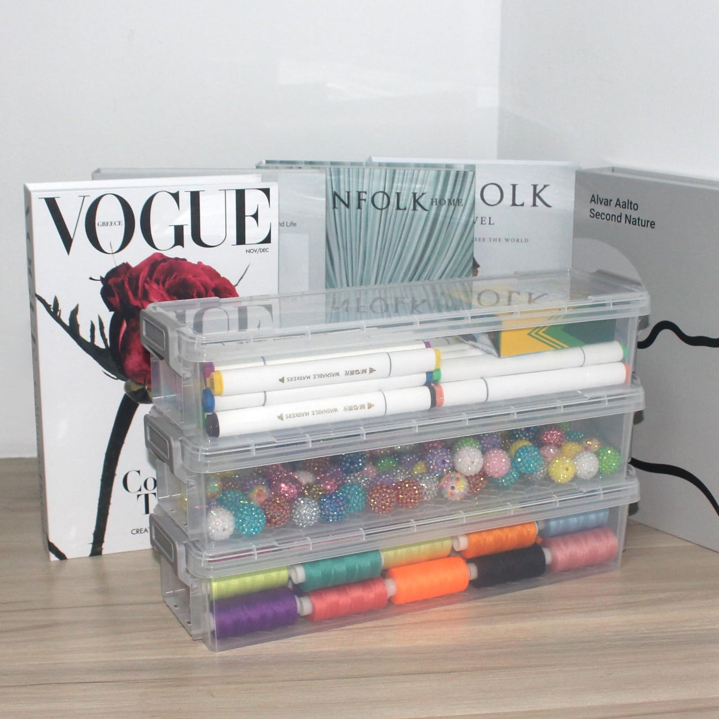 Chistepper 4 Packs Extra Long Pencil Box Large Capacity Pencil Case Clear Plastic Storage Container Long Paint Brush Storage Box Plastic Pencil Holder with Latching Lids (Transparent + Grey)