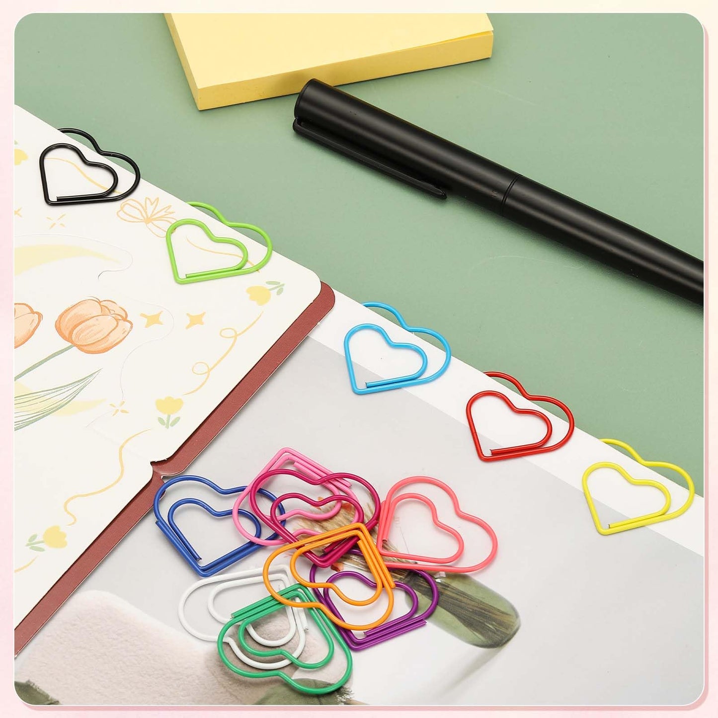 PATIKIL 100 Pcs Heart Shape Paper Clip, Metal Cute Small Paper Clamp Clips for Office Supplies Craft Scrapbook Document Note Sorting, Plastic Coating, Pink