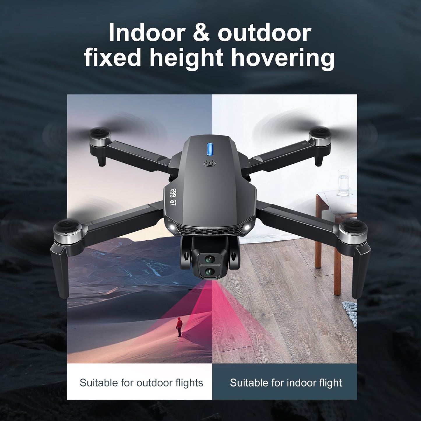 elecci E88 PRO Drone with 4.91 Inches Screen Controller with SD card, 2 batteries, Brushless Motor, Optical Flow Localization, Active Obstacle Avoidance. (Black-2 batteries)