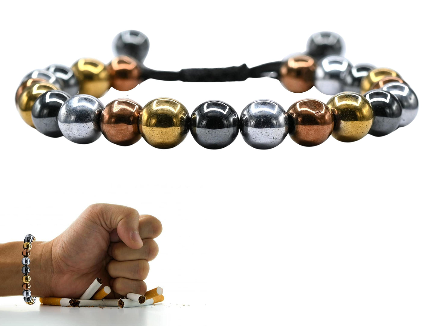 Amazing Gemstone Smoking Cessation Bracelet - Multi Hematite Bracelet Set for Men Women Healing Calming Anxiety Stress Relief Gifts (Adjustable)