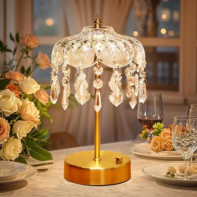 Vintage Lamp, 3 Colors 10 Brightness Crystal Lamp Flower Lamps, 3600mAh Rechargeable Lamps Cordless Lamps Bedroom Kitchen Bathroom, Desk Decor for Women, Valentines Day Gifts Valentines Gifts for Her