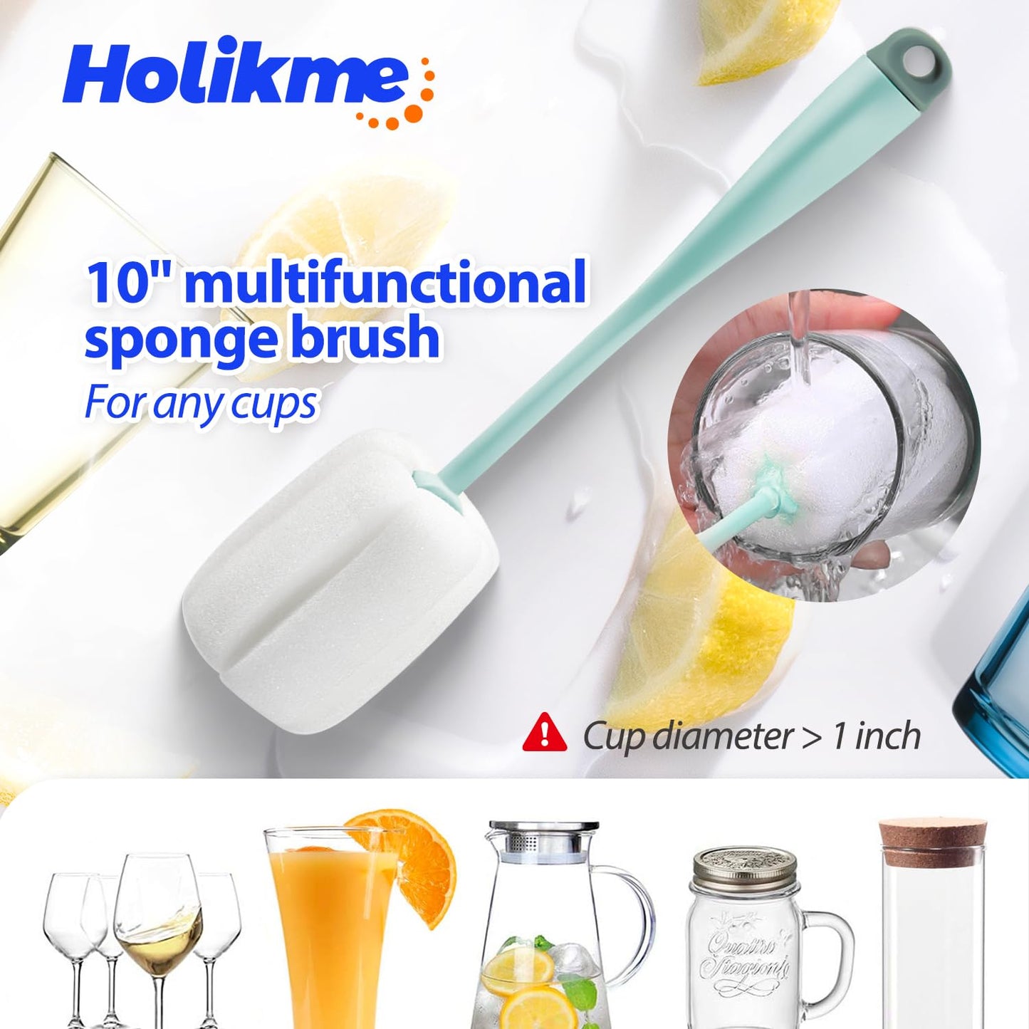 Holikme Bottle Brush Tube Cleaning Lab Set with Long Handle, Cup Cleaner for Washing Narrow Neck Beer Wine Decanter Pipes Lids Sinks Cap Covers, Green
