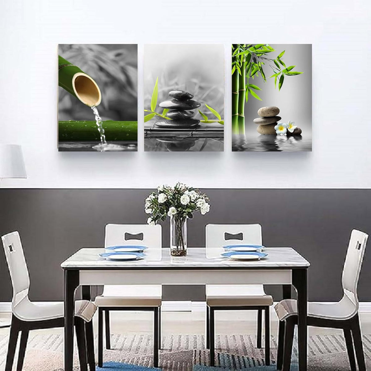 Yxbhhym- Bathroom wall art Black and White Zen Wall Art Gray Green Room Decor Zen Poster Canvas Pictures Zen Artwork for Spa Living Room Wall Art Kitchen Bedroom Decor Home Framed Prints Art