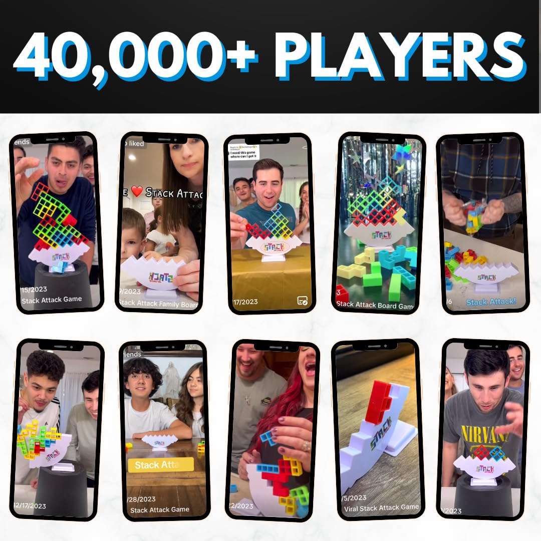 Stack Attack Tower Game, Fun Balance Games for Kids & Adults, Family Game Night Building Block and Stacking Gifts, Includes 48 Pcs & 36 Cards, Novelty Toy Gift