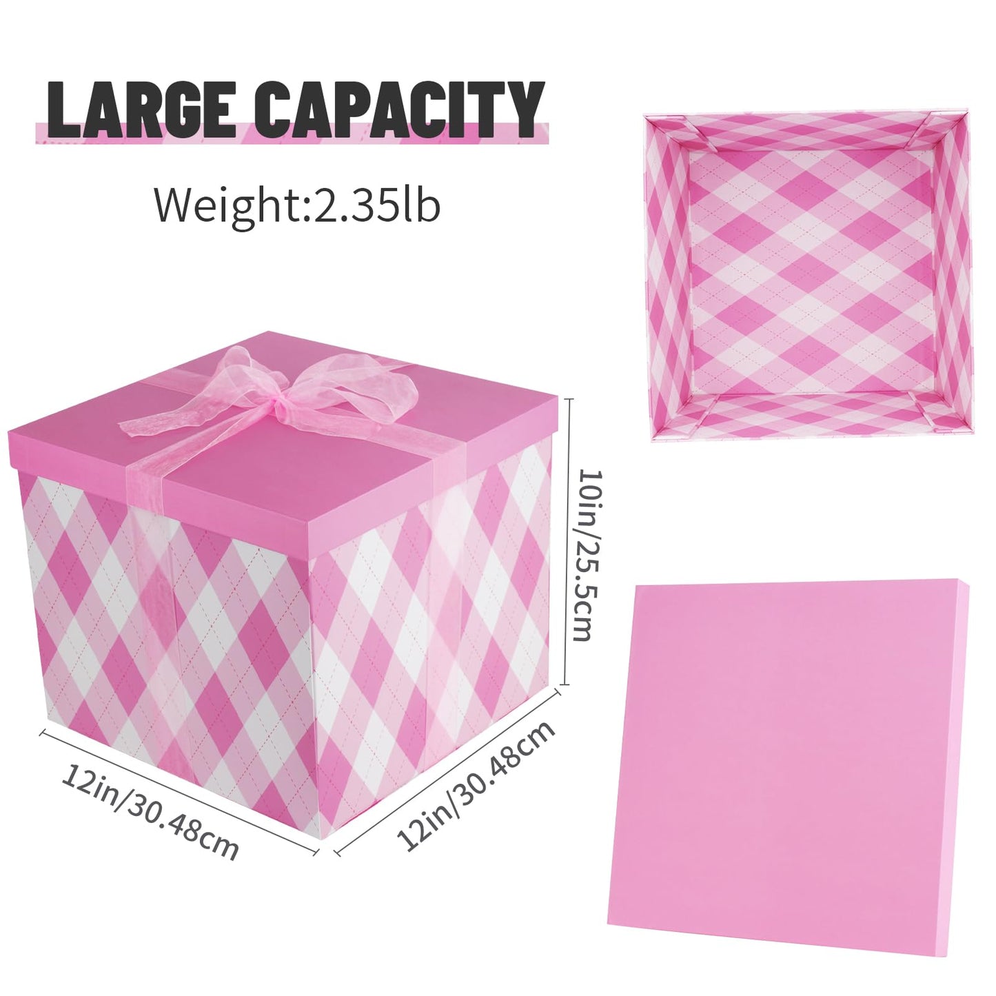 YINUOYOUJIA Large Gift Box 12x12x10Inches,Pink Gift Boxes with Lids for Presents,Cute Box,Birthday Gift Box,Gift Packaging for Valentine's Day,Mother's Day,Christmas,Anniversaries.