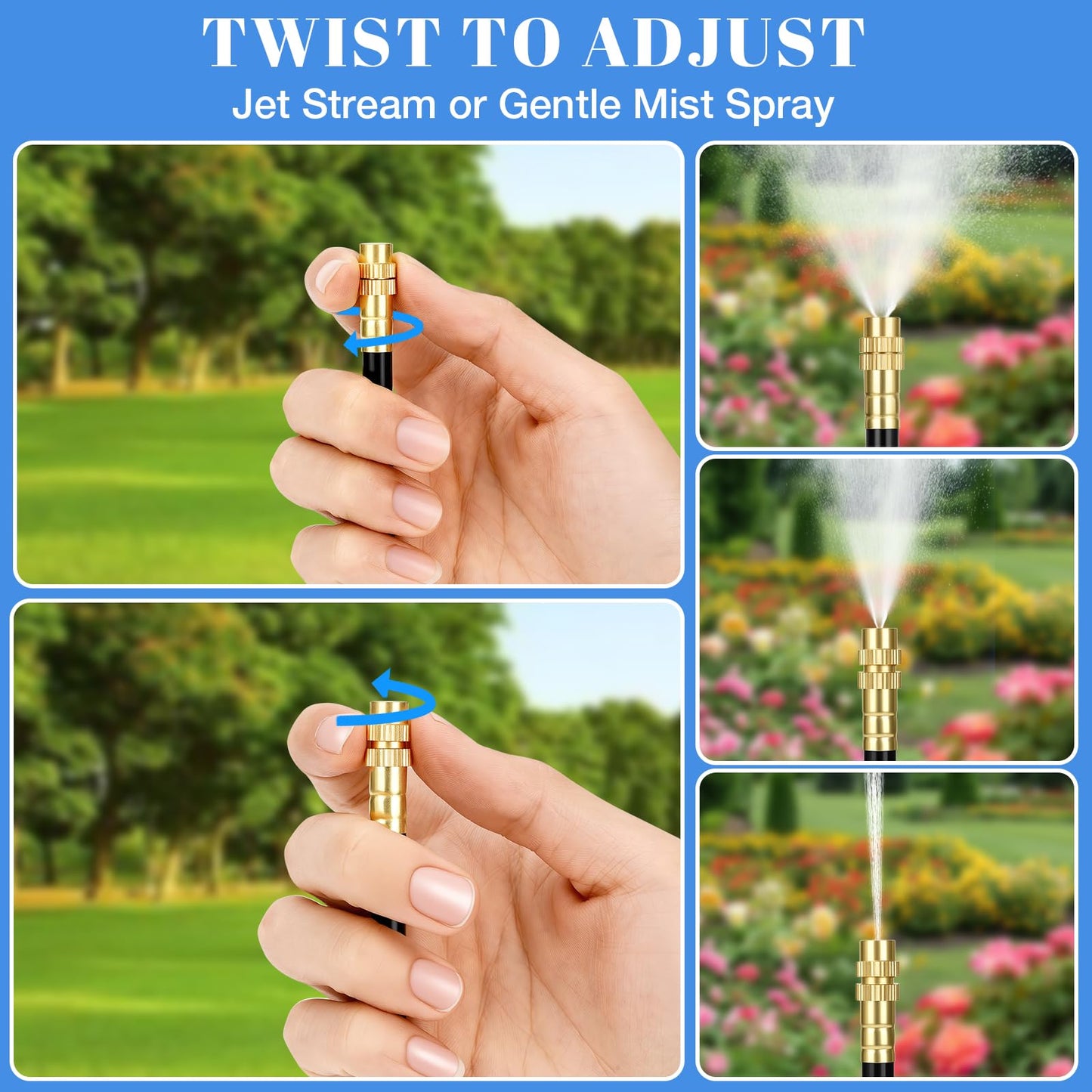80FT Drip Irrigation Kit, 8mm Hose with 20 Brass 360° Adjustable Nozzles, Quick Connectors Automatic Garden Watering System– Complete Garden Irrigation System for Lawn, Greenhouse, Patio, Yard