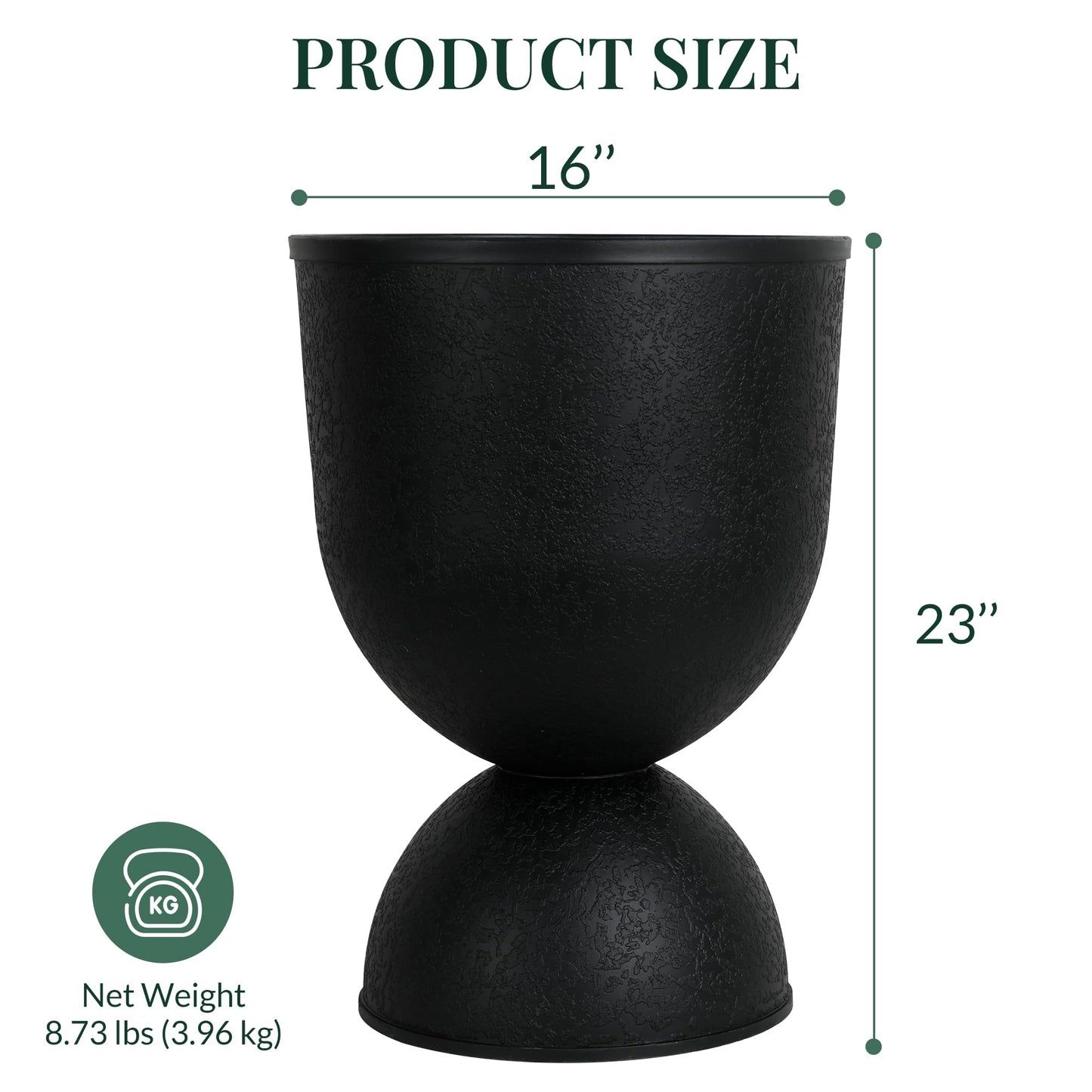 KOL Planters Flower Pots, Large Plastic Urn Planters for Indoor Outdoor Plants, Black Pedestal Planter Pots, 23 Inch Tall Decorative Planters with Drainage Holes & Plugs for Patio Garden, 1 Pack