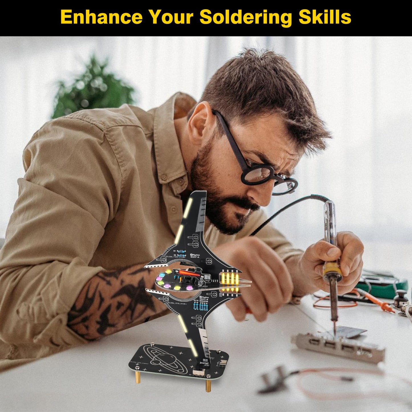 Starship Soldering Practice Kit, Sci-Fi Spaceship DIY LED Light Kit, Fun Electronics Learning Kit for School Projects & Cool Desk Decor Present for Teens & Adults