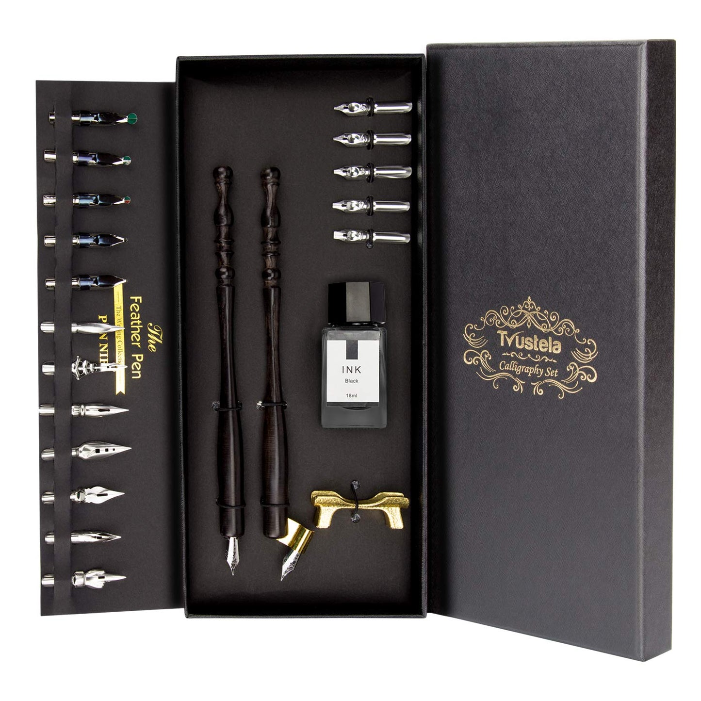 Trustela Calligraphy Set for Beginners, Dip Pen Set with 19 Nibs, Oblique Pen Holder, Wooden Pen Set