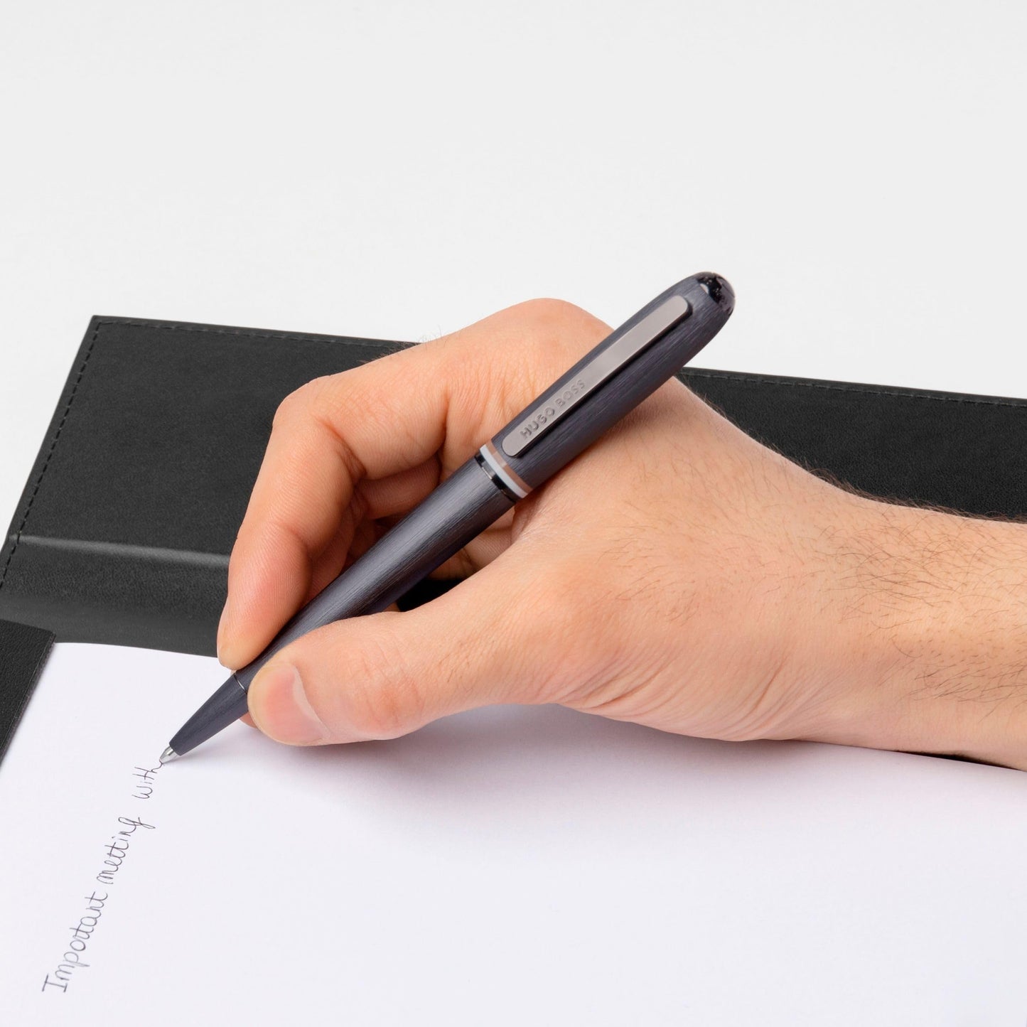 Hugo Boss Contour Iconic HSH3414D Ballpoint Pen Brass and Aluminium Black Length 13.6cm Blue Ink