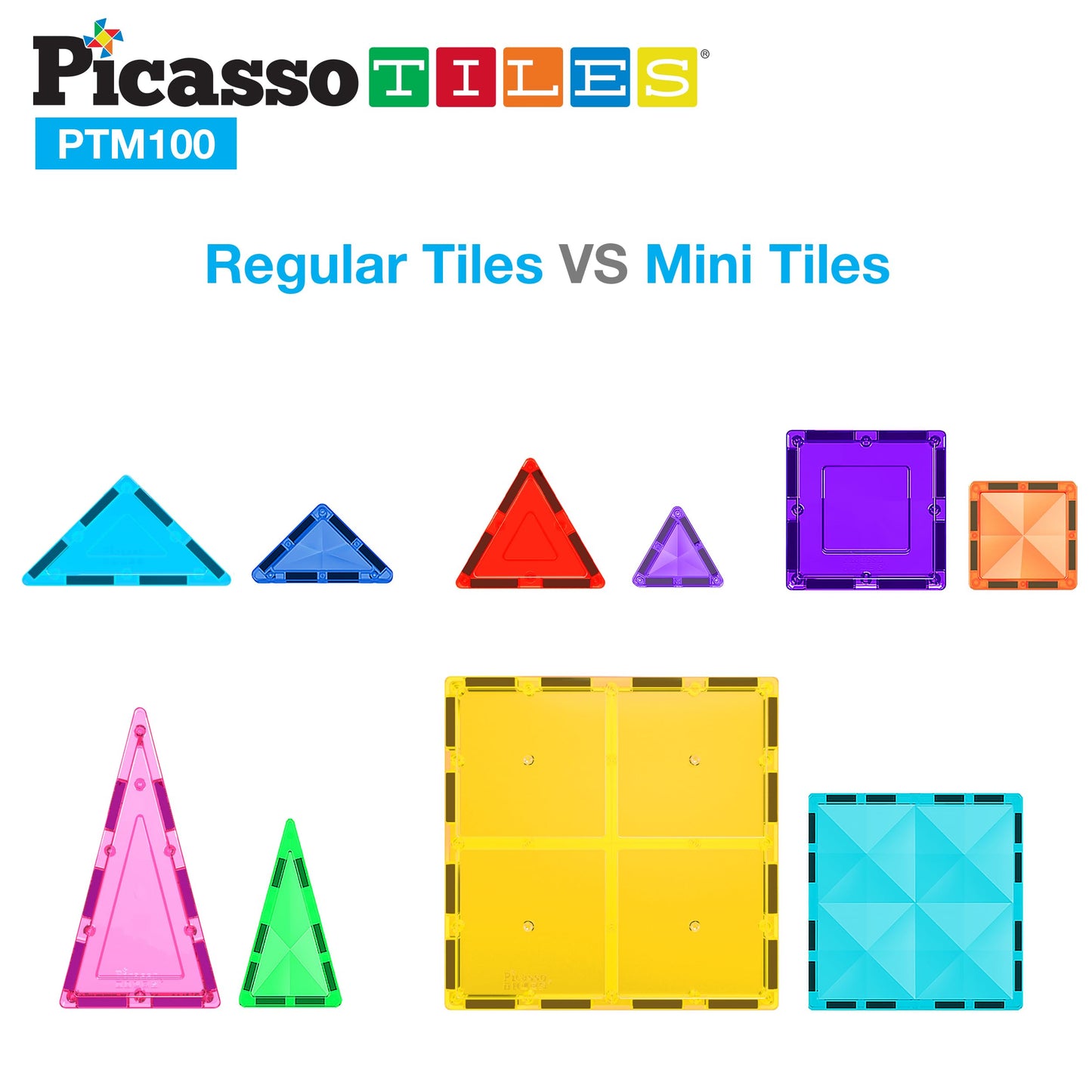 PicassoTiles 100pc Magnetic Tile Mini Diamond Set Travel Size STEM Educational Building Kit for Toddlers Preschool Boys Girls Age 3 Plus Montessori Indoor Learning Toy for Creative Development PTM100
