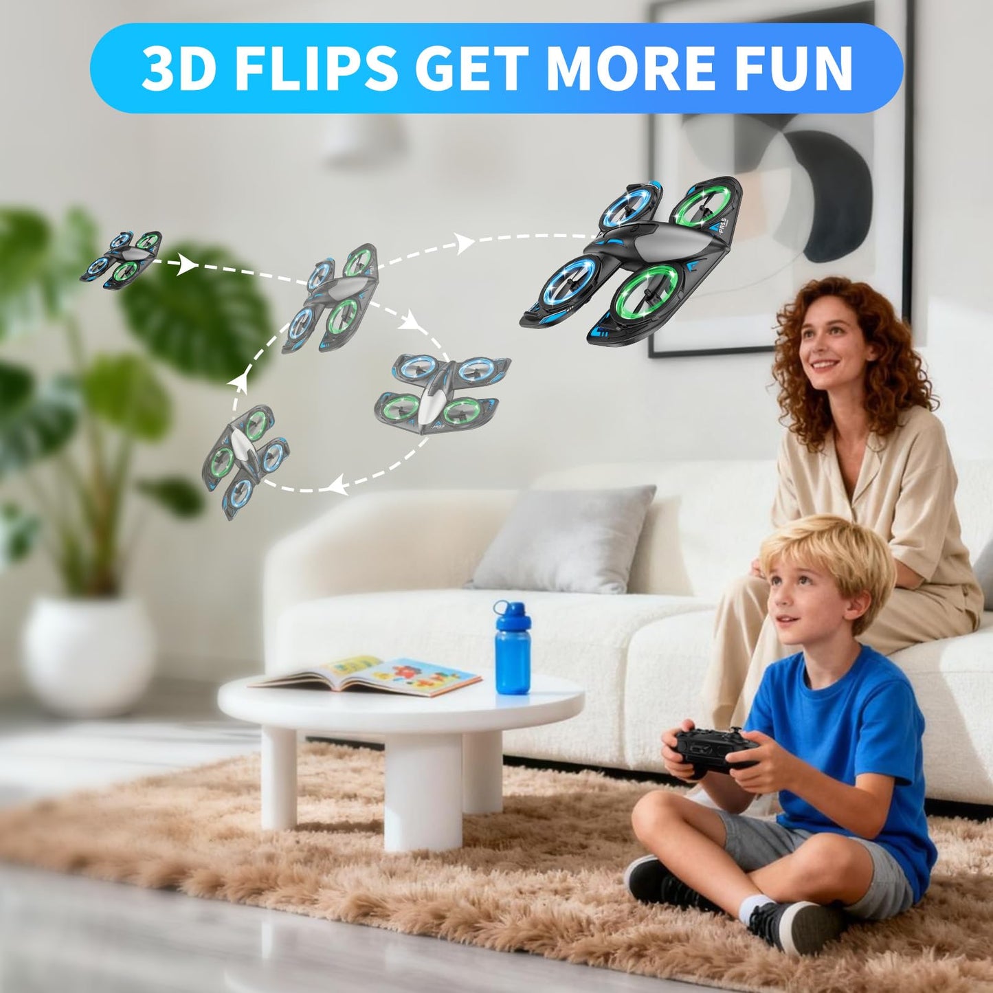 Elinoover RC Drone for Kids Beginners, Foam Remote Control Drone with Cool Lights, 360° Flip, Altitude Hold, 3 Speed Modes, Collision Protection and Ease of Use, RC Airplane Quadcopter Toy Gift for Boys and Girls