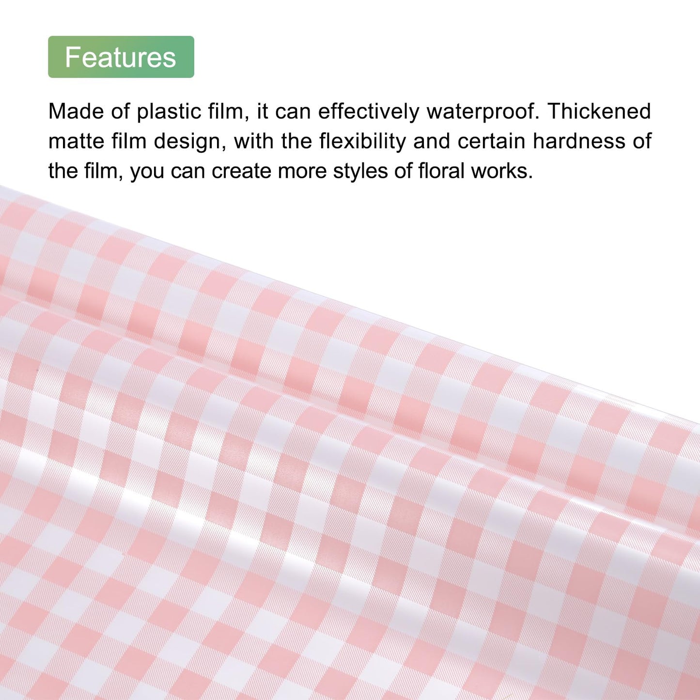 MECCANIXITY Flower Wrapping Paper Waterproof Floral Wrap Plaid Cream Pink Gift Packaging 22.8 x 22.8 Inch Used for DIY Crafts Bouquet Packaging 20 Pcs