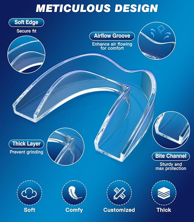 Mouth Guard for Grinding Teeth at Night,Teeth Grinding Mouth Guard for Sleep,Reusable Guard for Sleeping,4 Pack/Large Size,Transparent