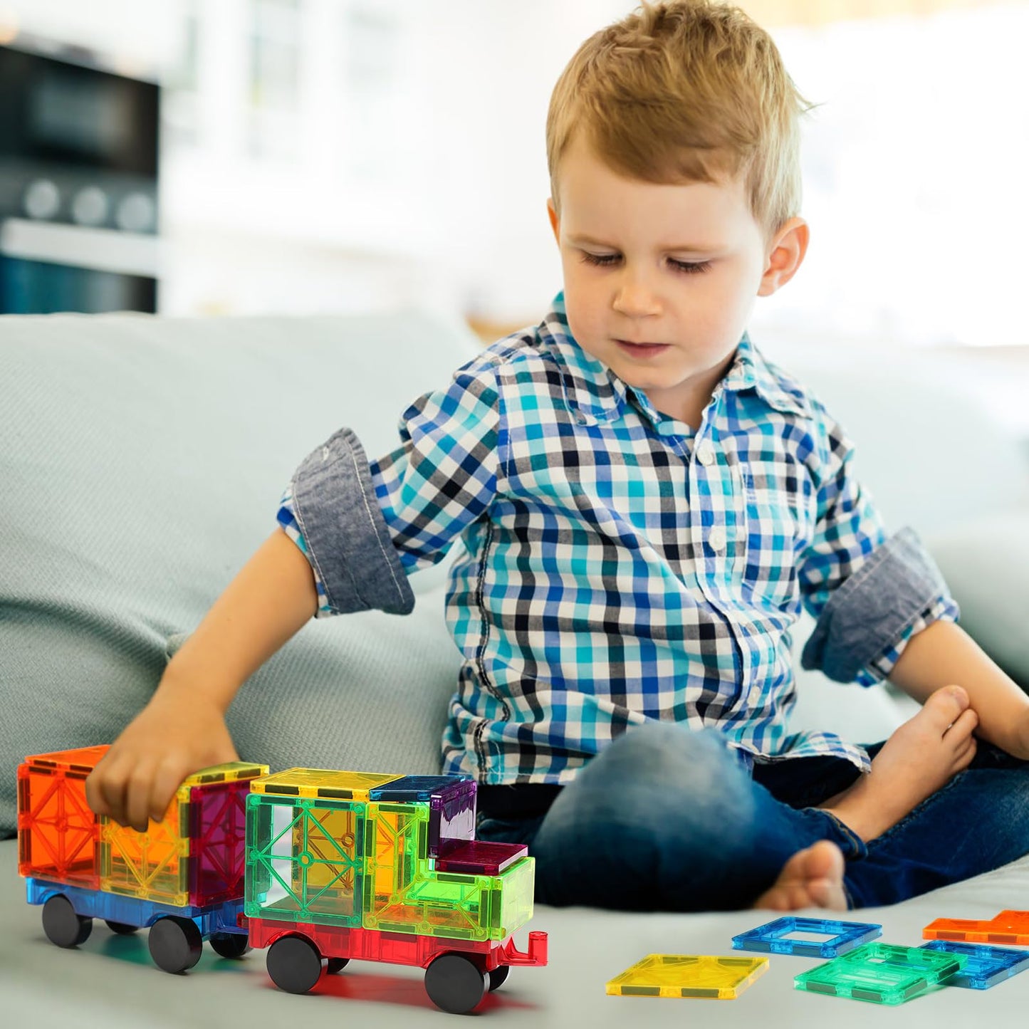 FNJO Magnetic Tiles, 52PCS +2Cars