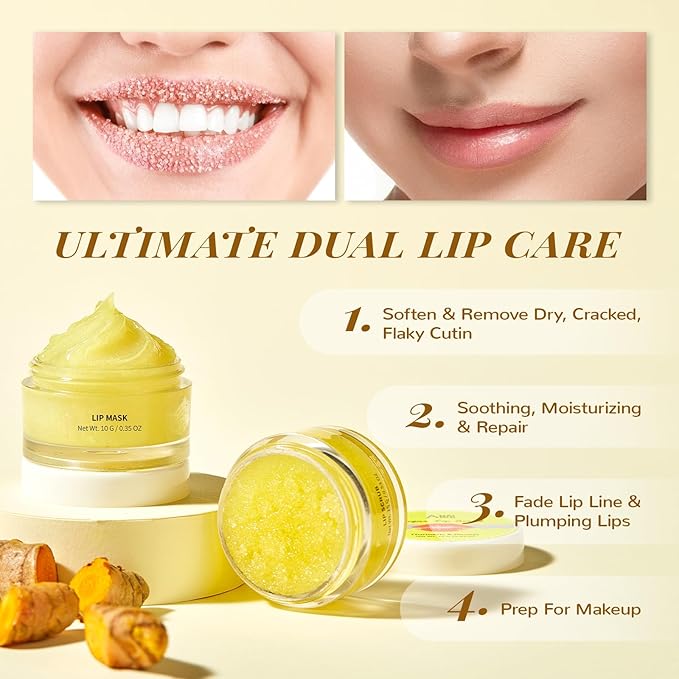 ANAI RUI 2 Lip Care Kits with Turmeric Lip Mask Set & Graperfruit Lip Treatmen Set for Dark Lips, Hydrating & PlumpIng Lips