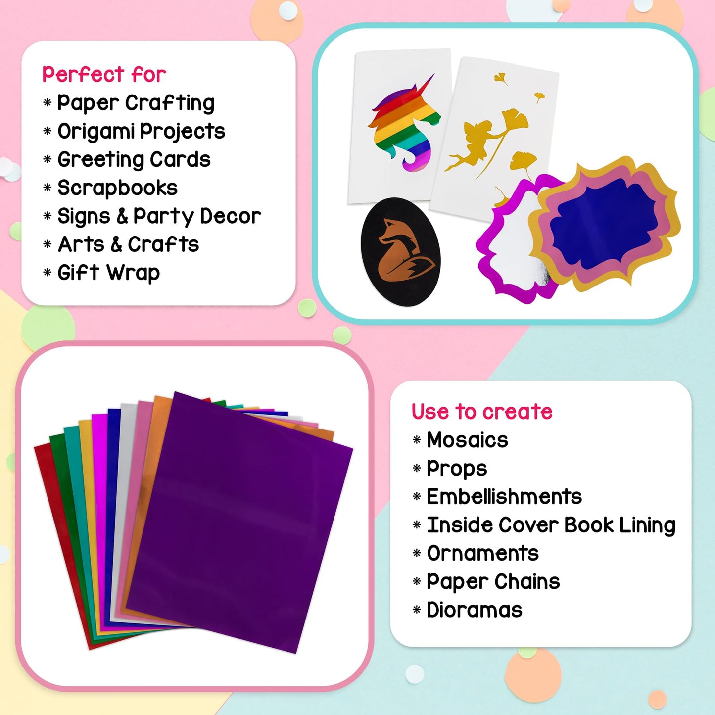 Hygloss Metallic Foil Paper - 50 Sheets 10 Assorted Metallic Foil Paper - 8.5x10 Inches - Ideal Foil Papers for Crafts - Shiny Craft Sheets