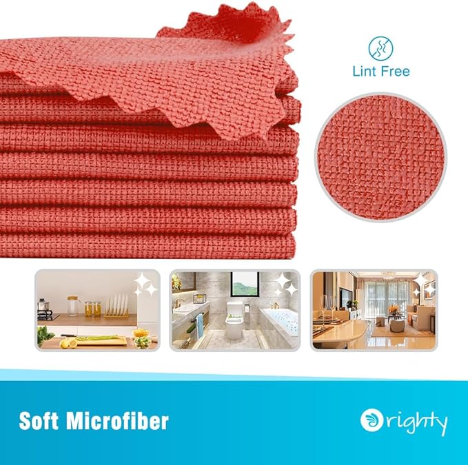 Orighty Cleaning Cloths Bulk, 200 Pack Shop Rags Reusable, Multi-Purpose Shop Towels for Cars, Microfiber Cleaning Rags for Automotive, Mechanic, Kitchen, Lint Free Towels 11.5’’ x 11.5’’, Red