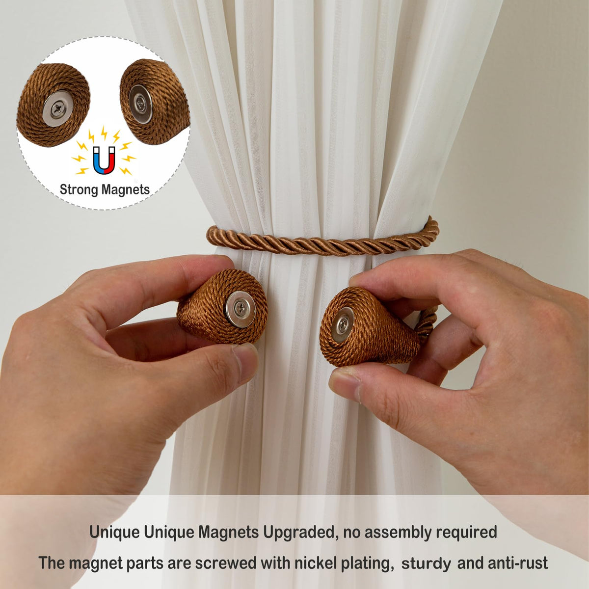 Magnetic Curtain Tiebacks 8 Pack Outdoor Rope Curtain Tie Backs Decorative Window Treatment Holdbacks for Home Decorative Curtain (8 Count)