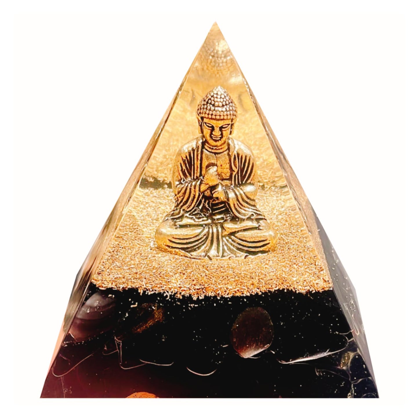 Saefheled Natural Obsidian Orgone Pyramid, Orgonite Crystal Healing Pyramid with Built-in Buddha Statue, Attract Wealth Success, Prosperity, Balance Chakra Used for Meditation & Healing, 6cm
