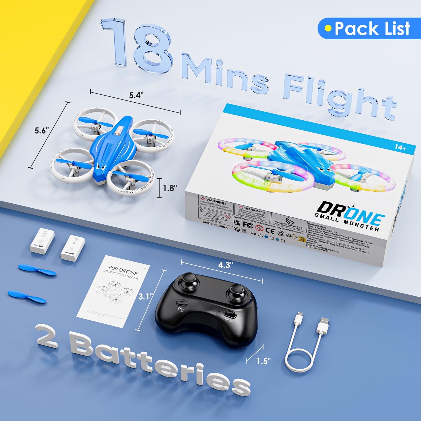 Drone for Kids with LED Light | Lisoco Indoor RC Drone with 360 Flip | 2 Batteries | Easy to Fly Mini Drone for Boys Girls Beginners | Flying Toy Gift (Dark Blue)