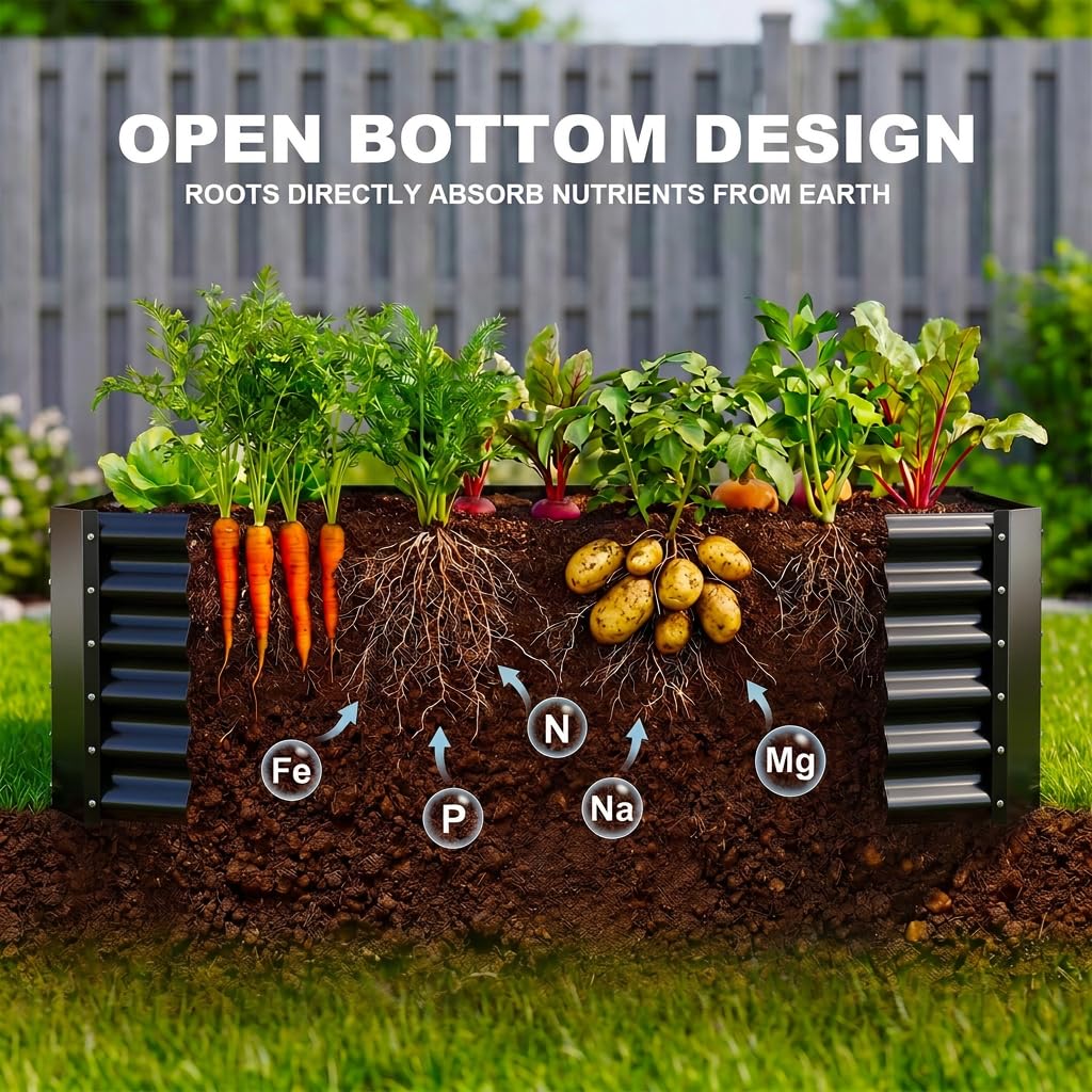 AHEONLAR 2 Pack Galvanized Raised Garden Beds Outdoor, Rectangle Metal Planter Boxes for Vegetables, Flowers and Plants, Durable Garden Bed Kit with Easy Assembly, Black