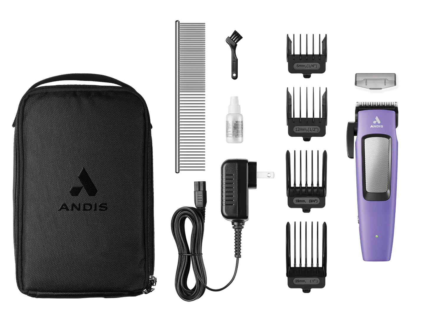 Andis Easy Clip Adjustable Blade Cordless II Dog Clipper, 10 Piece Kit, Lithium-Ion Battery, Purple, 560017
