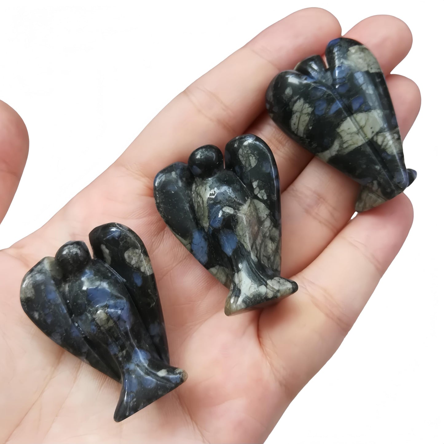 Afucats Natural Rhyolite Healing Guardian Angel Indoor Decorative Stone,1.5 Inches Carving Pocket Palm Statue,Gift for Her Christmas Décor