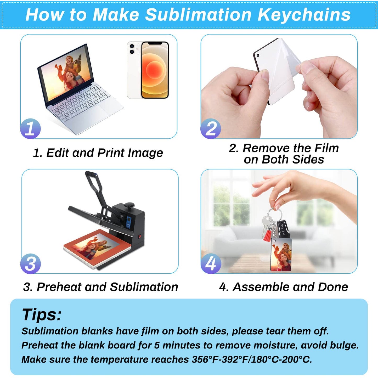 Modacraft 120Pcs Sublimation Keychain Blanks Bulk Set with Rectangle Sublimation Blanks Tassels Keychain Rings & Jump Rings for DIY Keychains Crafting