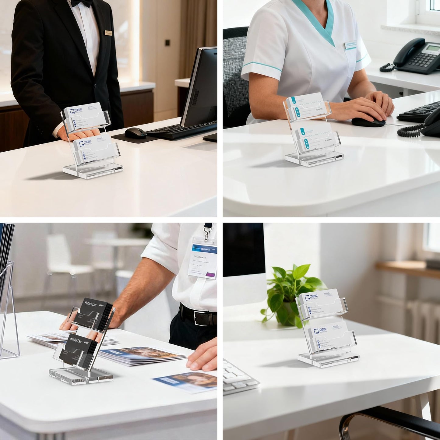 NIUBEE Acrylic Business Card Holder 2 Slots - Double Capacity Business Card Stand for Desk, 2 Tier Clear Gift Card Display for Office, Event, Exhibition