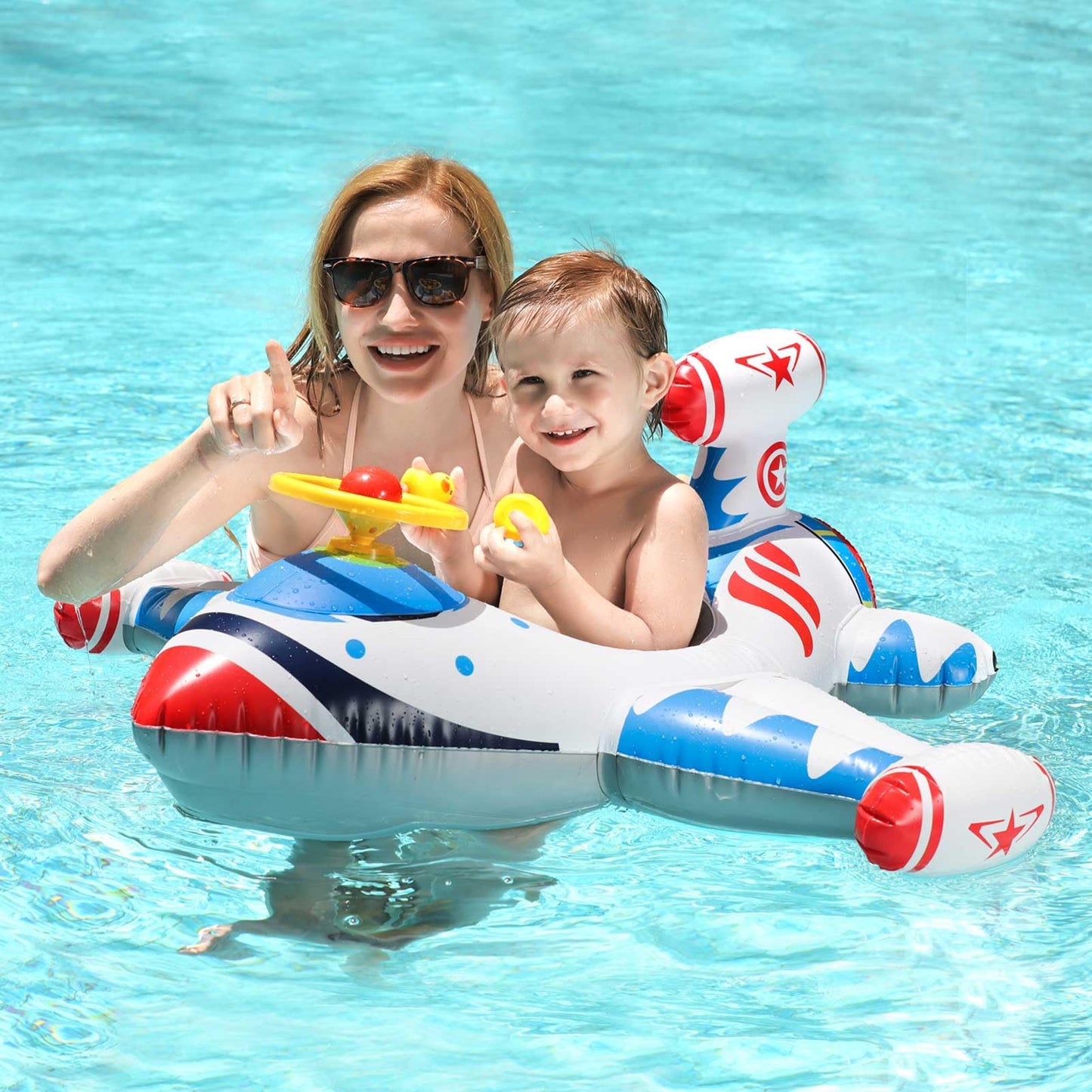 Swimbobo Toddler Pool Float with Seat Boat Inflatable Ride-on Airplane Baby Floatie for Kids Outdoor Toys(White Airplane)